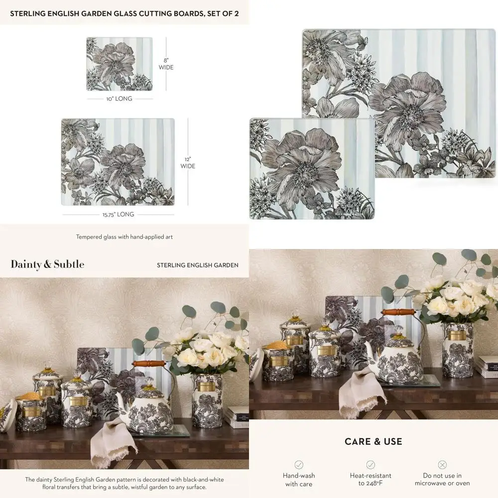

Pair of Decorative Glass Cutting Boards, Sterling English Garden Design