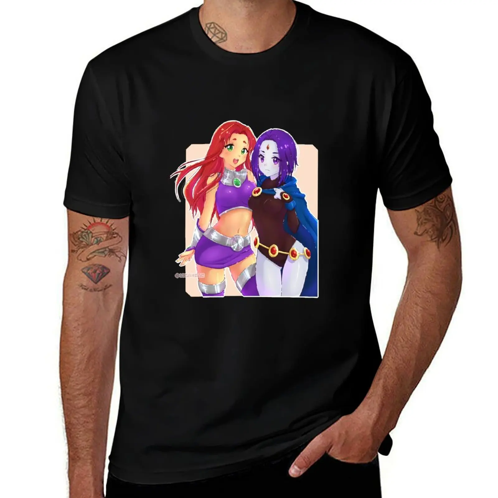 Starfire and Raven T-Shirt vintage Short sleeve tee Men's t-shirt