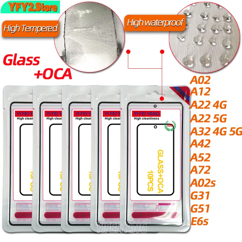 10pcs AAA LCD Front Touch Screen Glass Outer Lens with OCA Film For Samsung Galaxy A02s A22 A12 A32 A42 A52 A52s A72 4G 5G