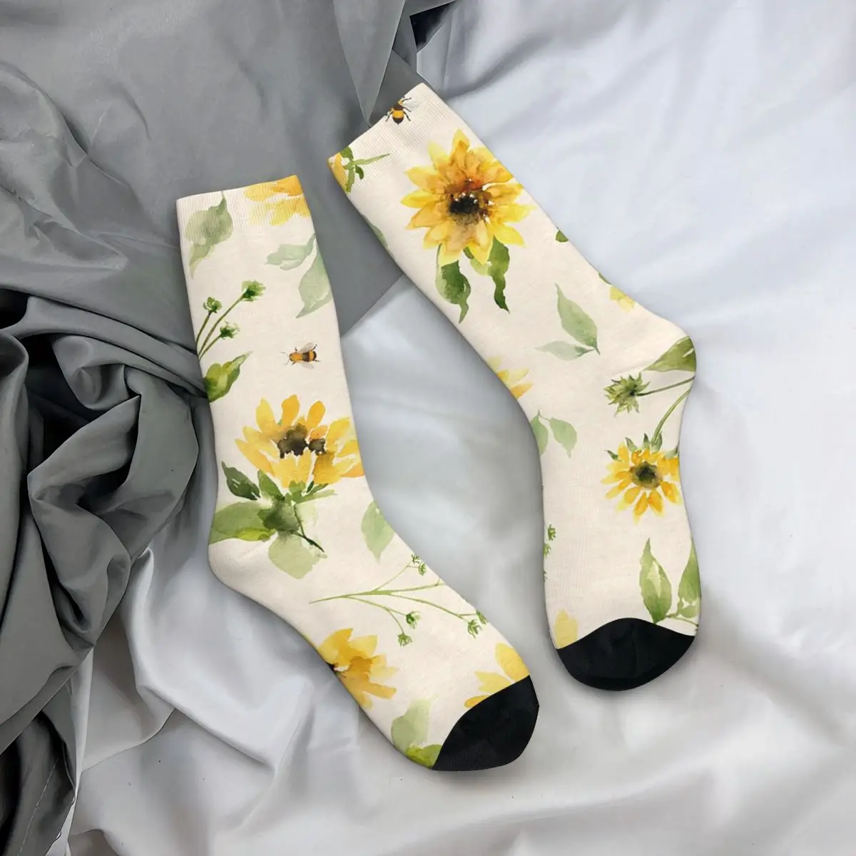 Sunflowers And Bee kaus kaki Harajuku menyerap keringat stoking sepanjang musim aksesoris kaus kaki untuk pria wanita hadiah