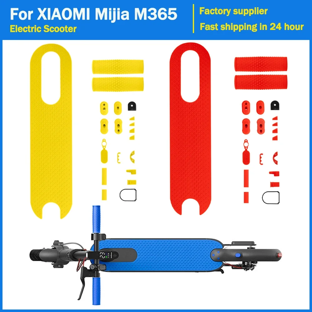 Electric Scooter Foot Pad Handlebar Grip Set for Xiaomi M365 Kickscooter Anti-Slip Blue Charging Port Dust Plug Case Accessories