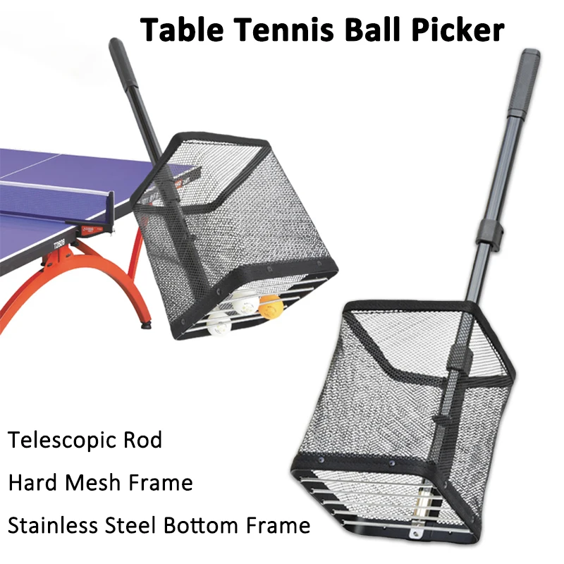 

Stainless Steel Bottom Frame Table Tennis Ball Picker Retriever Hard Mesh Frame Pingpong Ball Pick Collecter with Telescopic Rod