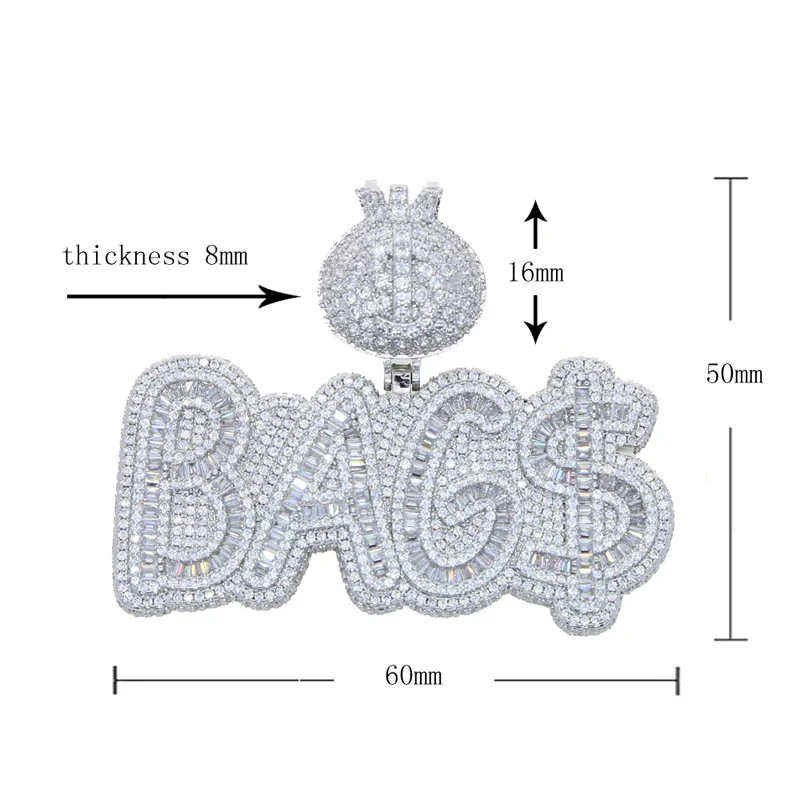 Hip Hop Iced Out Bling Bling Cubic Zirconia Paved Us Dollar $ Money Bag Pendant Necklace Hip Hop Gift Jewelry for Women Men