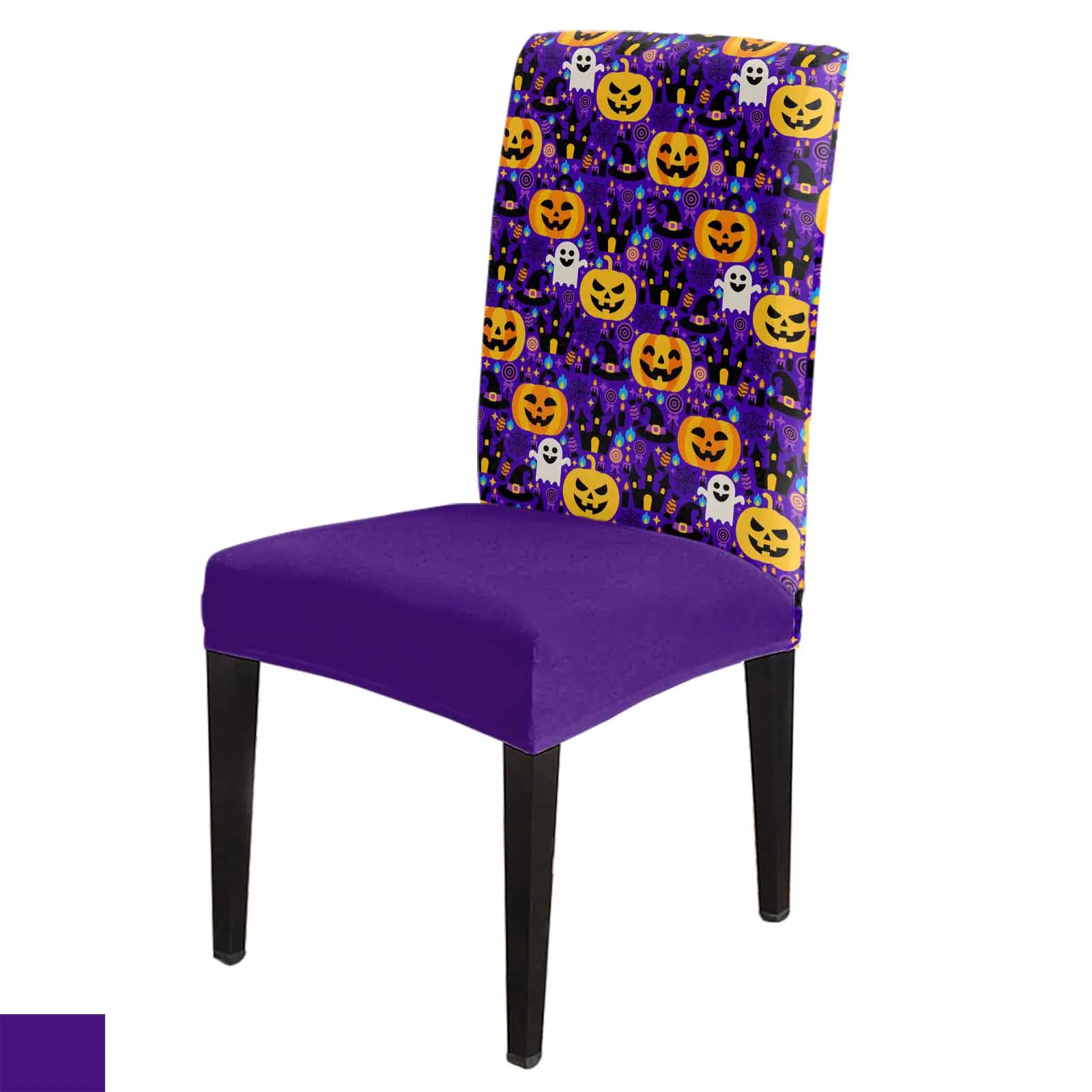 

Purple Halloween Pumpkin Ghost Spandex Chair Cover Office Banquet Chair Protector Cover Stretch Chair Cover for Dining Room