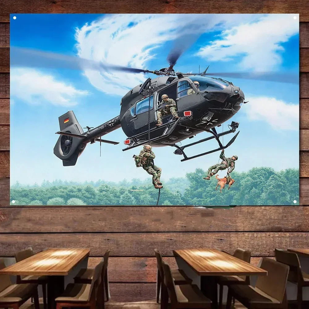 'KSK' H145M LUH Helicopter Poster Wall Chart - HD Military Art Banner - Air Force Army Fans Wall Hanging Flag Canvas Painting