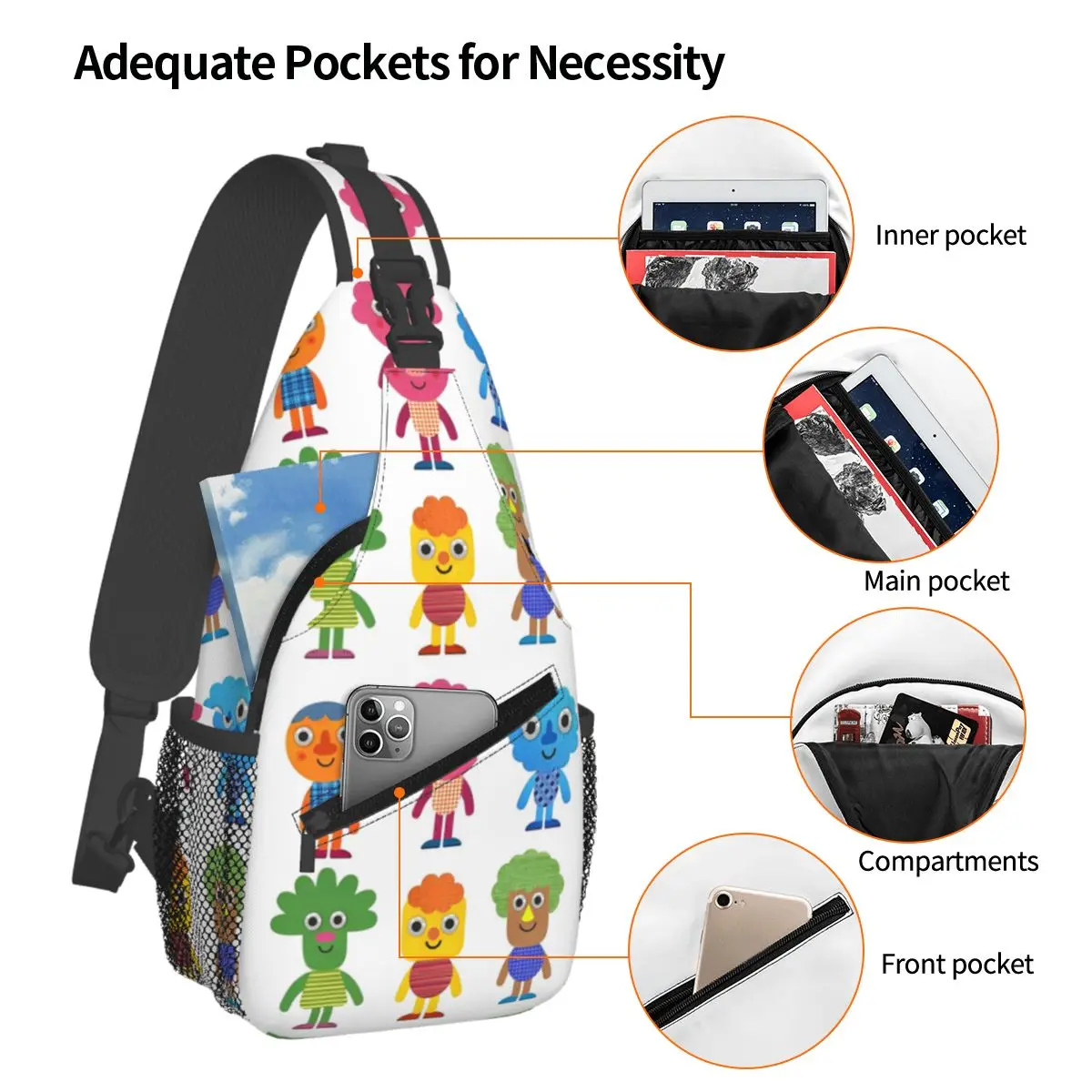 Noodle & Pals Micro Super Simple Crossbody Sling Bags Small Chest Bag Nursery Rhymes Songs Shoulder Backpack Daypack for Outdoor