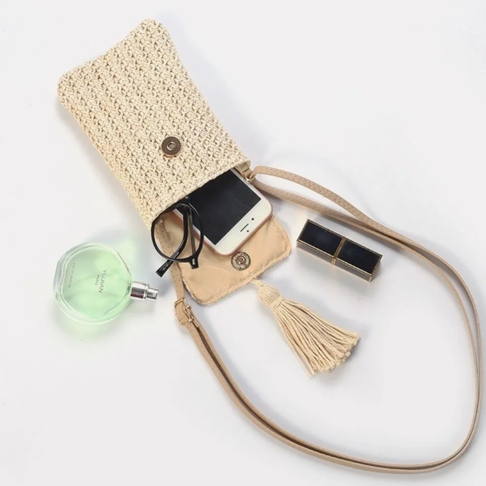New Boho Style Crossbody Bag Small Square Bag Beige Khaki Hand-woven Purse Mini Size Cell Phone Bag Casual Wear