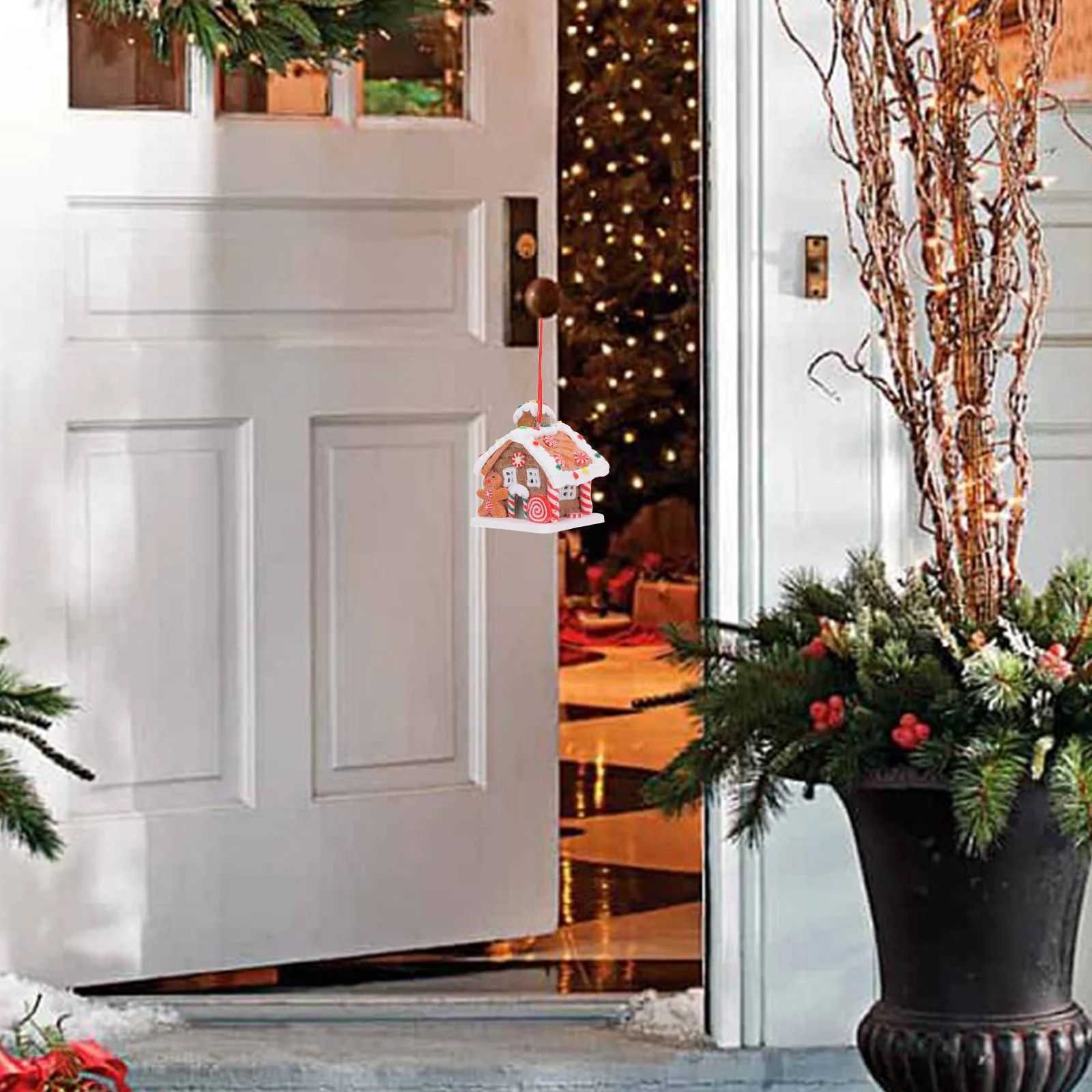 

Delightful Christmas Gingerbread House Ornament with LED Light Small Clay Hanging Decor for Tree and Holiday Ornaments