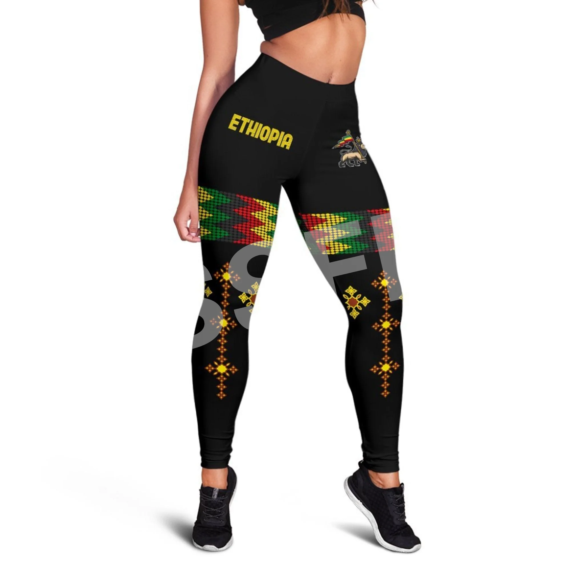 Tessffel Ethiopia County Flag Reggae Africa Native Tribe Lion Retro 3DPrint Harajuku Women Sexy Leggings Yoga Fitness Suits A2