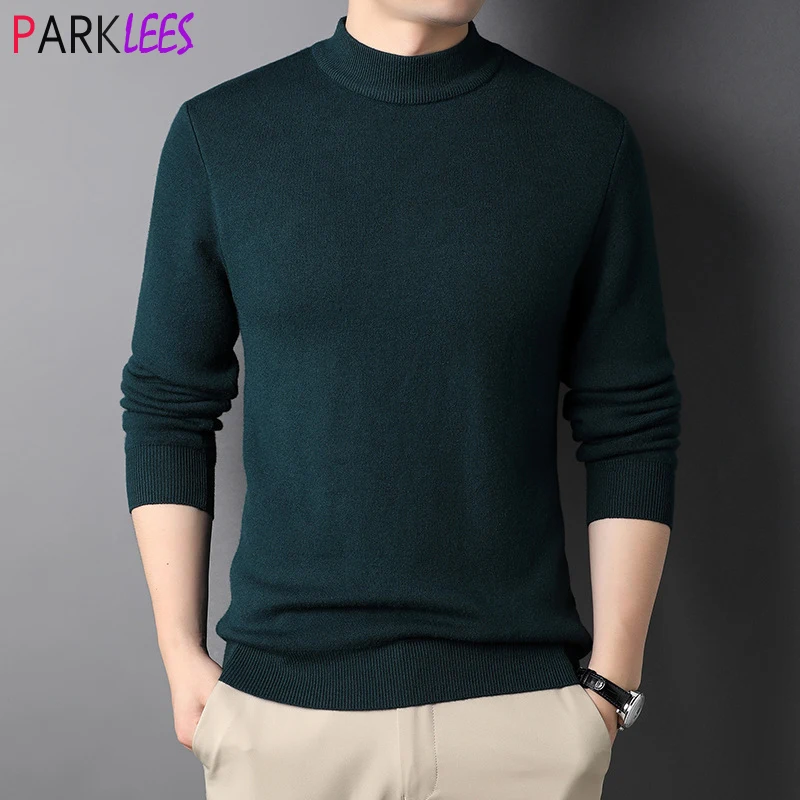 

Mens Green Mock Turtleneck Sweaters 2023 Aumtumn New Long Sleeve Pullover Sweater Men Basic Designed Undershirt Slim Fit Top 2XL