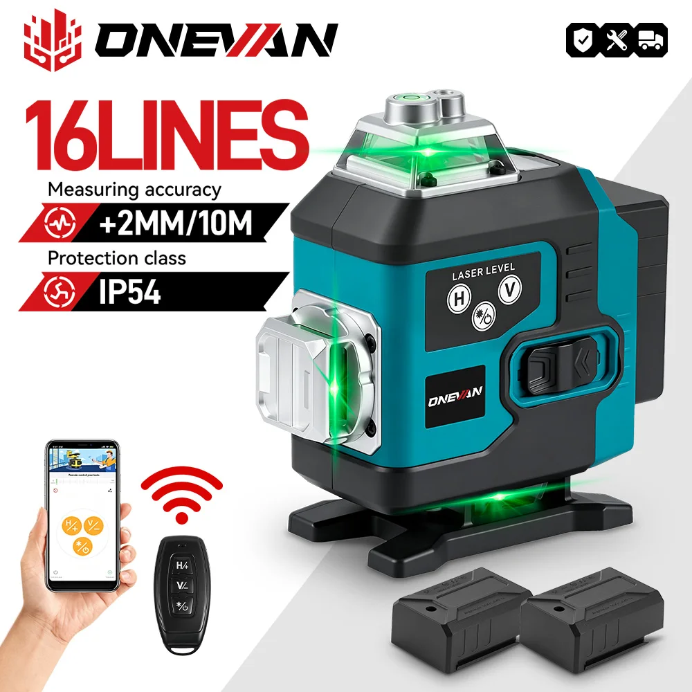 Livella Laser ONEVAN 16 Linee, Linea Verde 360° Orizzontale e Verticale, Autolivellante, Super Potente con Batteria agli Ioni di Litio