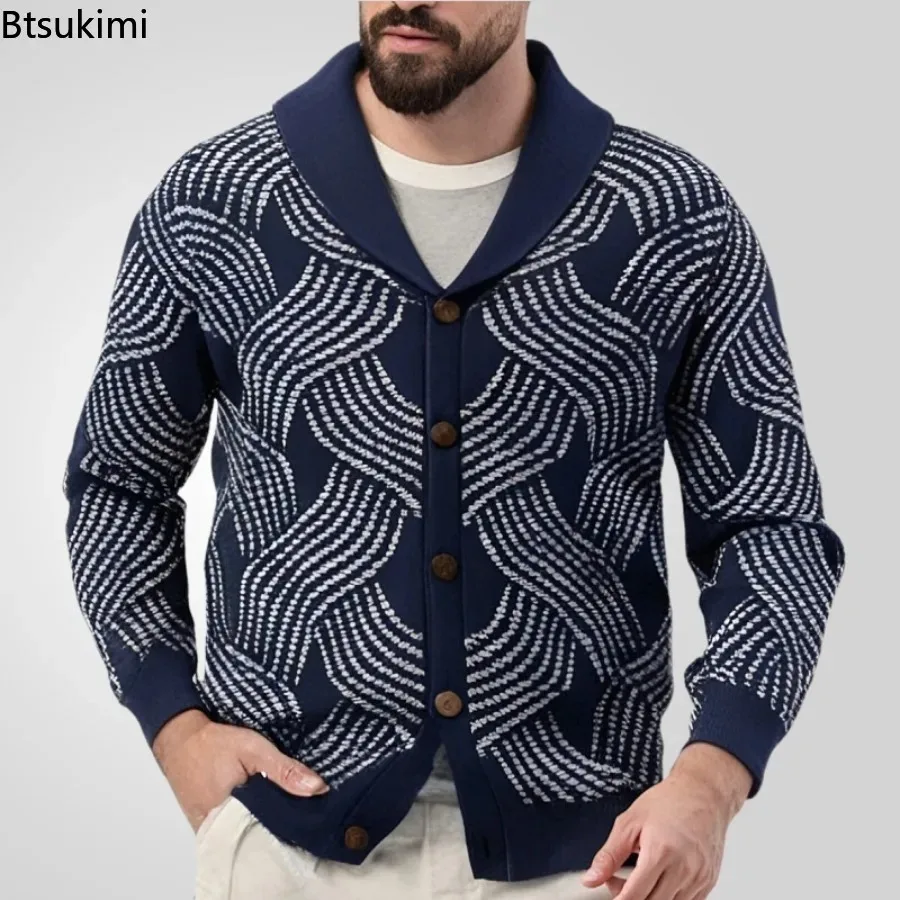 

Spring Autumn Men's Retro Jacquard Knitwear Sweaters Loose Casual Button-up Knit Cardigan Tops Men Business Social Sweater Coats