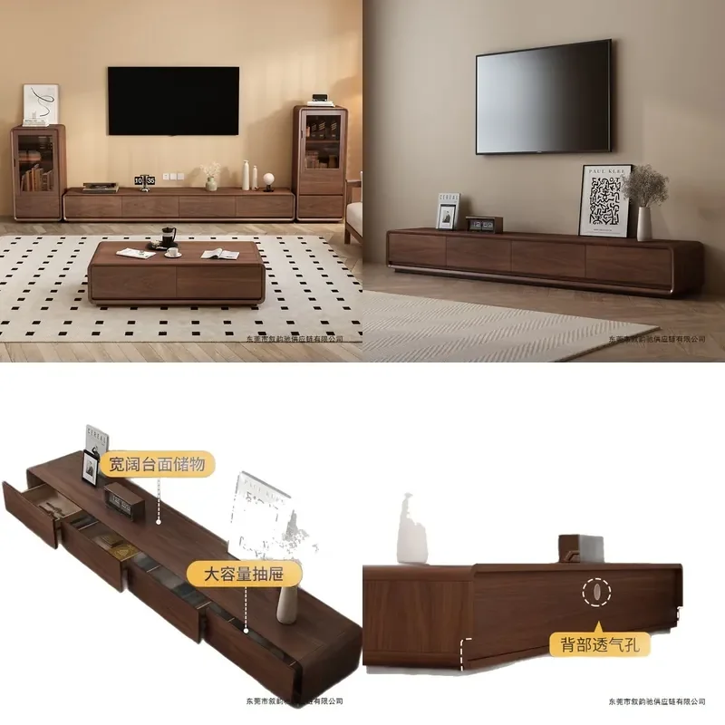 All Solid Wood TV Cabinet Floor Standing Wall Mounted Simple Modern Small Apartment Living Room Home Entertainment Center
