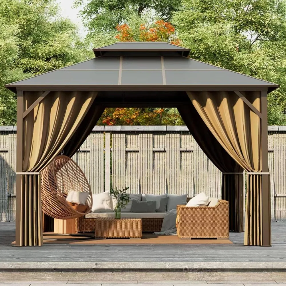 

Hardtop Gazebo 10'x12' with Double Polycarbonate Roof Canopy, Outdoor Gazebo with All-Weather Resistant Aluminum Frame