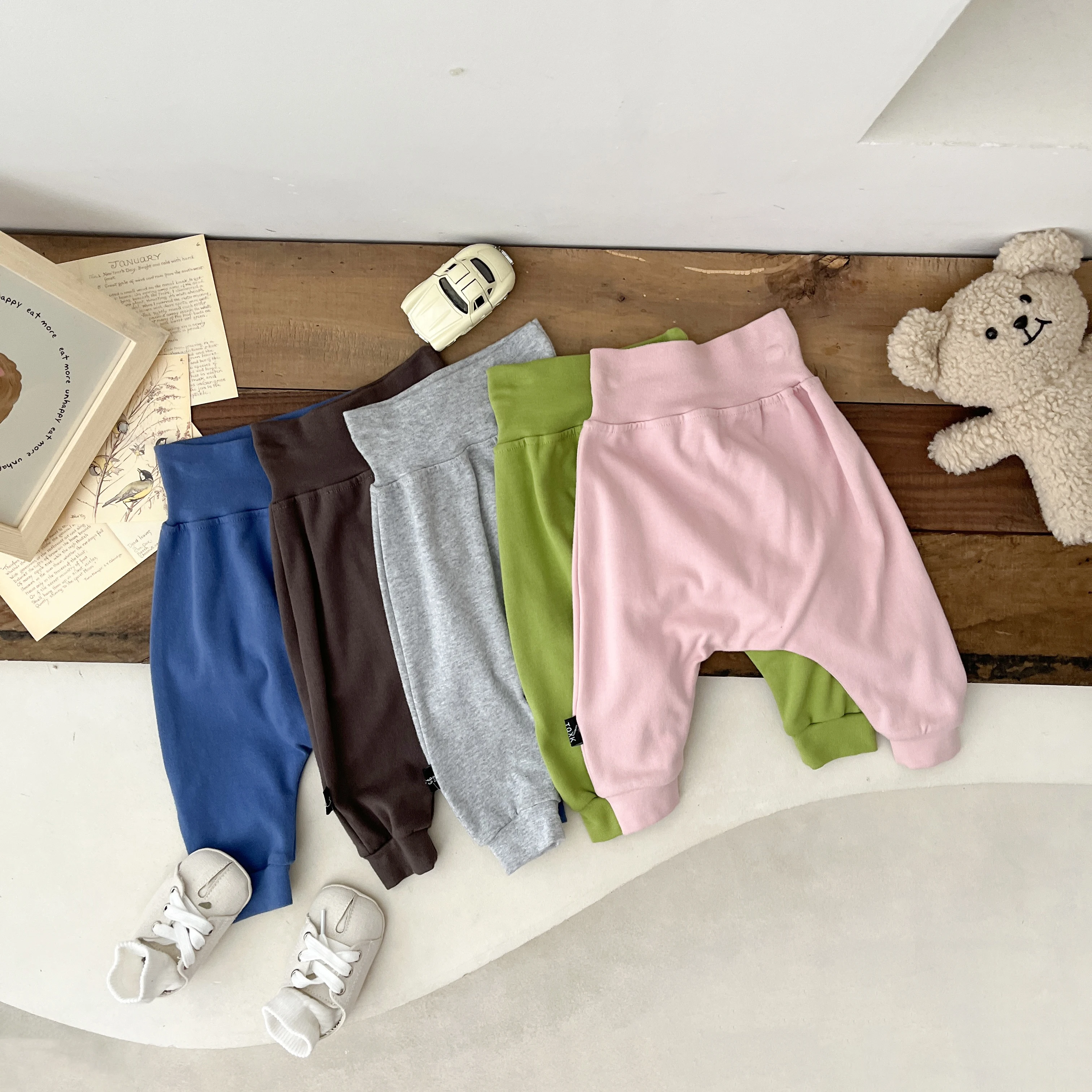 Spring And Autumn Infant Baby Boys And Girls cotton Solid Elastic Waist trousers Kids Korean Fashion Casual Soft Pants