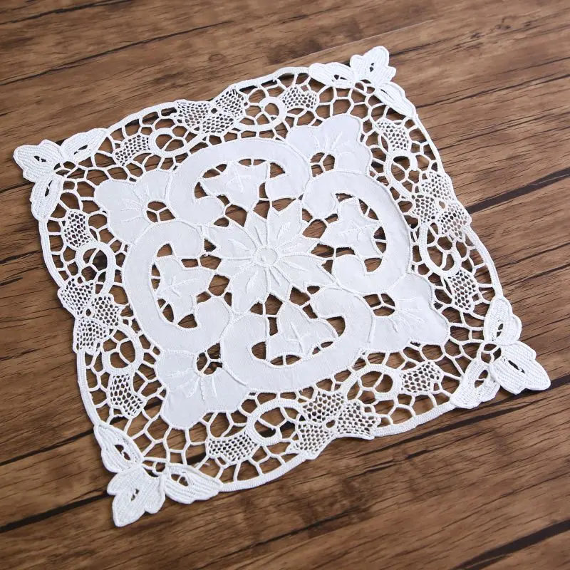 100% Handmade Embroidery Hemstitched Placemat, Cotton, Elegant, Vintage, Handmade Lace