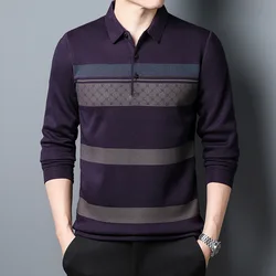 2023 New Men's Autumn Clothes Top Long-sleeved T-shirt Fashion Casual Men's Loose Striped Polo Shirt