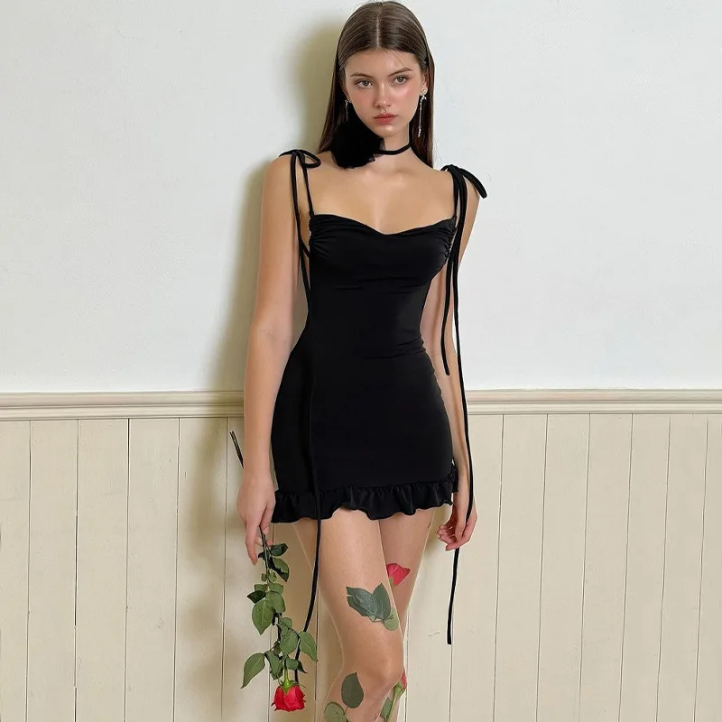 Sexy Mini Dress Elegant Lady Backless Strap Dress Birthday Party Clubwear Summer Women Off Shoulder Sleeveless A-line Dresses