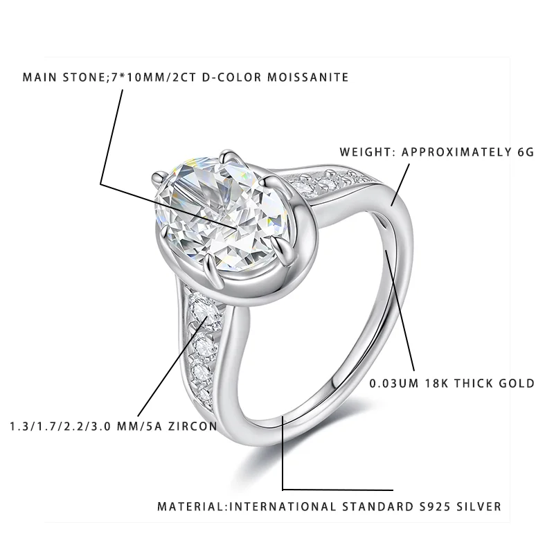 

Sparkling 5A Zircon Paved Women's Ring 2CT D-Color Moissanite 18K Gold Plated S925 Silver Fashion Wedding Jewelry