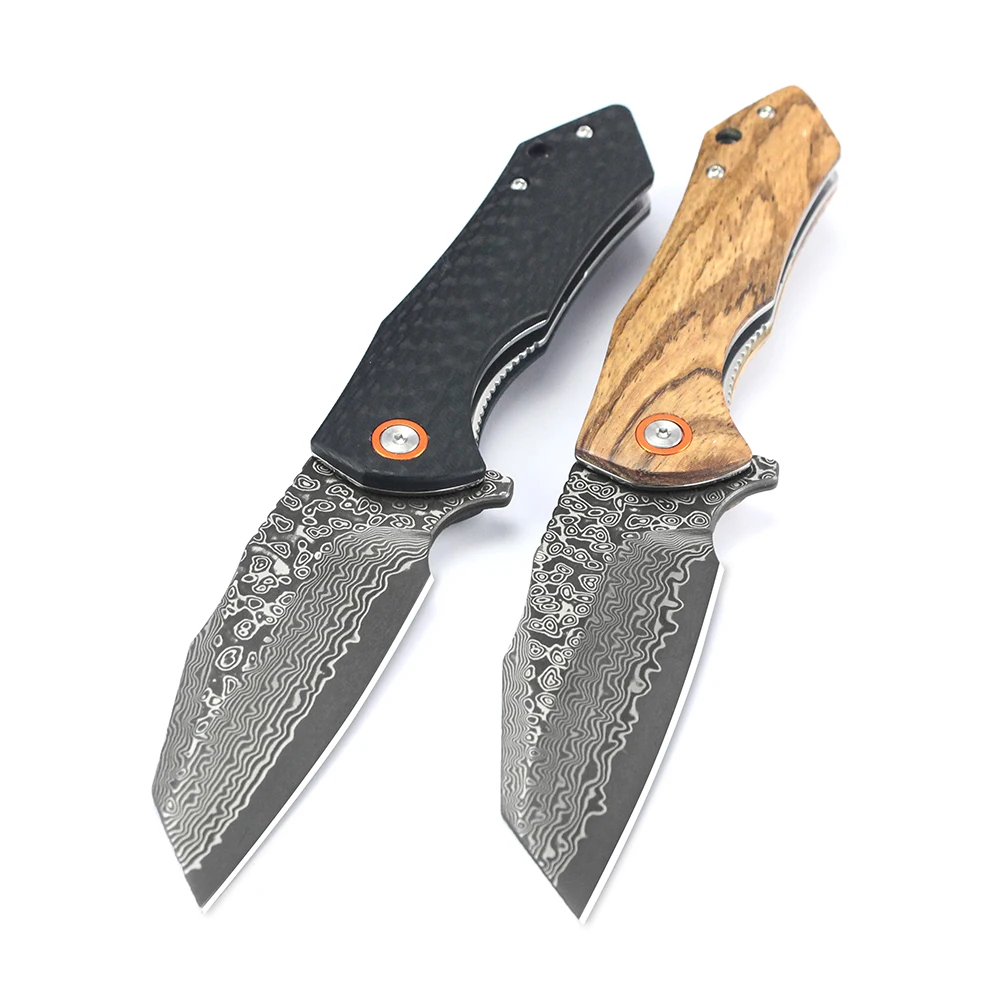Складной нож, лезвие из дамасской стали, углеродное волокно или деревянная ручка, подходящий для выживания на открытом воздухе, кемпинга, портативного карманного ножа Складной нож, лезвие из дамасской стали, углеродное волокно или деревянная ручка, подходящий для выживания на открытом воздухе, кемпинга, портативного карманного ножа