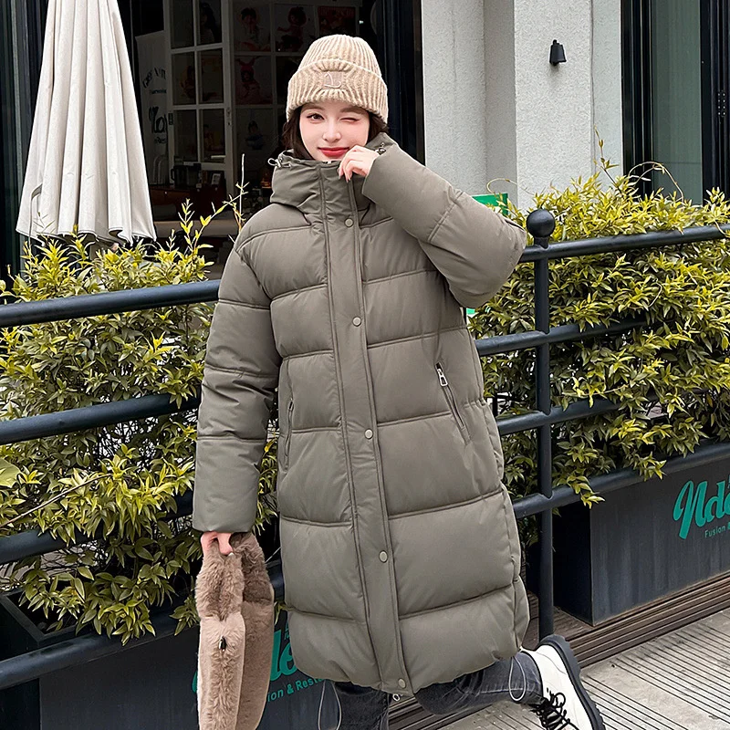 2025 chaqueta de invierno para mujer Parkas con capucha de algodón acolchado abrigo largo coreano suelto cálido grueso prendas de vestir ropa de algodón femenina abrigo