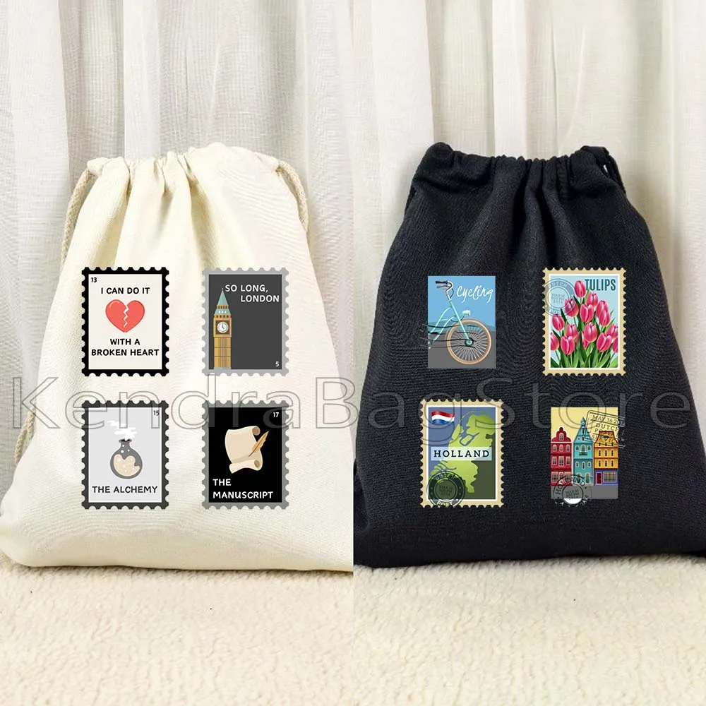 Italia Pisa París Roma Londres Nueva York Faraón Japón Barcelona Post Stamp Lona Bolsas con cordón Mochila de fútbol Mochila de gimnasio