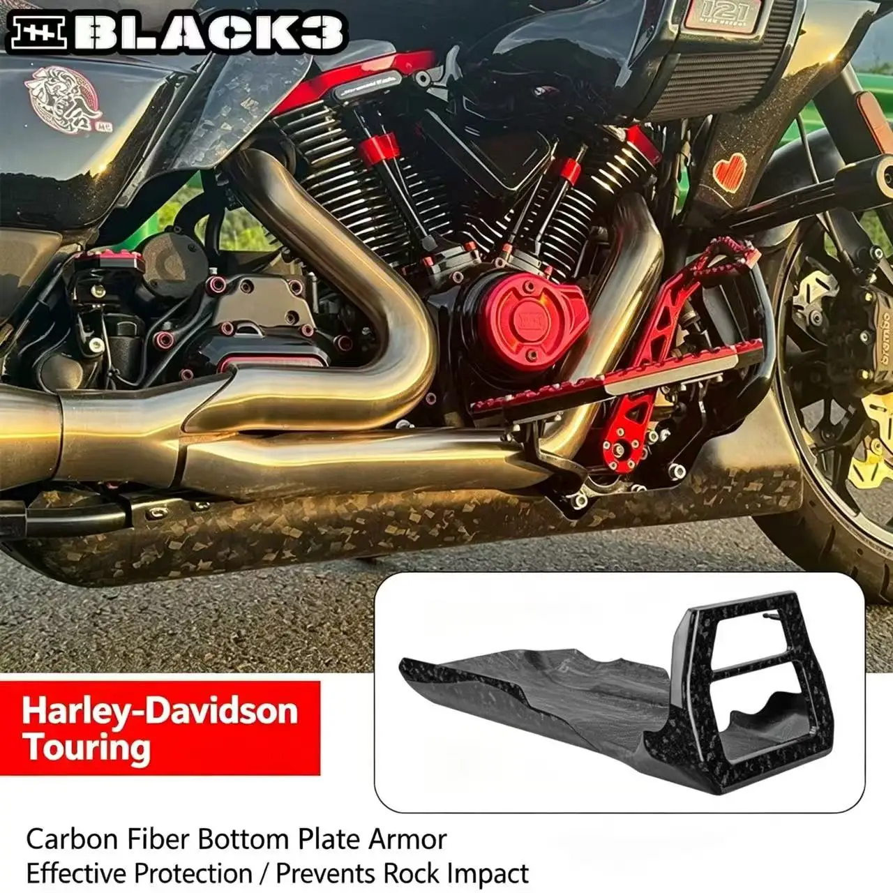 BLACK3 Carbon Fiber Skid Plate & Voltage Regulator Cover For Harley 121 CVO ST, New 117 Road Glide Chassis Guard Fairing