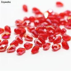 Isywaka 100pcs Red AB Color Faceted Teardrop Beads Austria Crystal Beads Waterdrop Beads Loose Spacer Bead for DIY Making,3x5mm