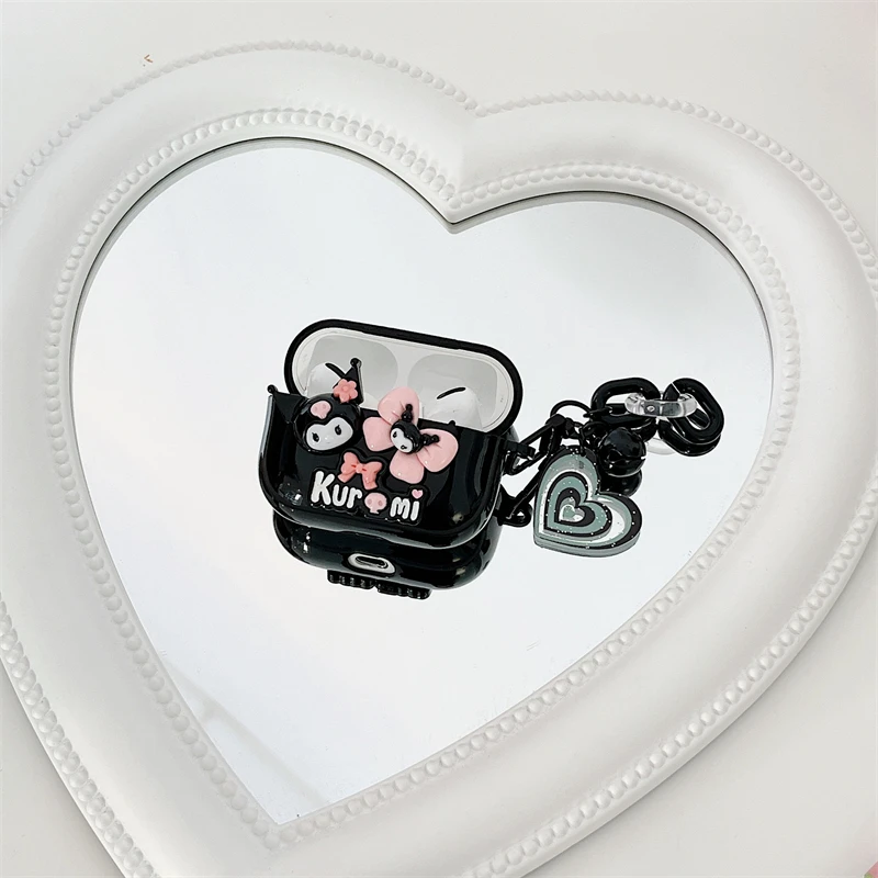 Mini Cute Kuromi dla Airpods Pro/Pro2 bezprzewodowa osłona na słuchawki Bluetooth dla Airpods 1 2 3 generacja etui na słuchawki z wisiorkiem