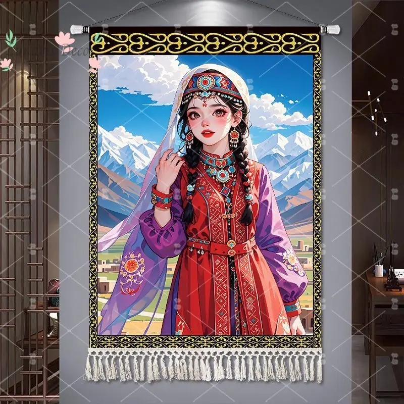 Western Region style cotton-linen tapestry, Xinjiang girl figure paintings, living rooms, hotels, and homestays