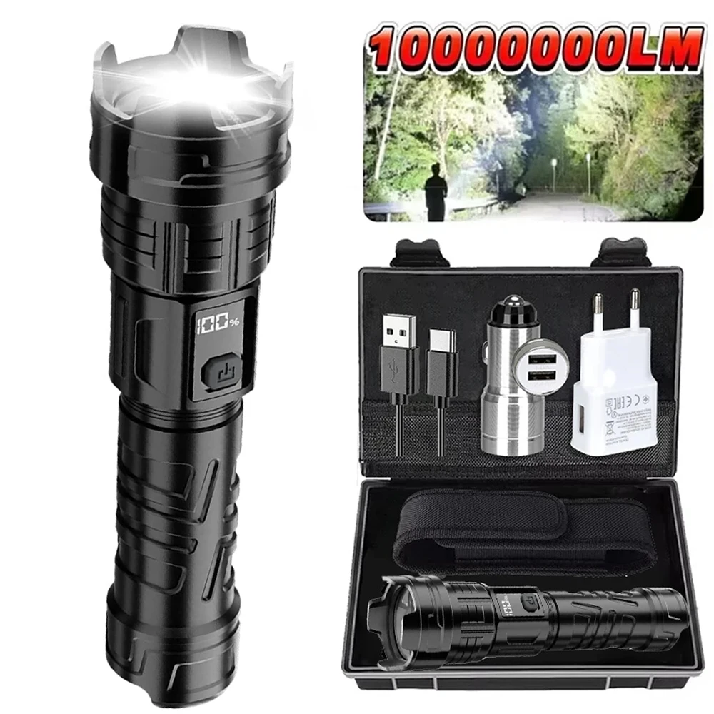 Super Bright LED Flashlight USB Rechargeable Torch Outdoor Zoom Fishing Hunting Spotlight Built-in 18650 Battery ABS Flashlight
