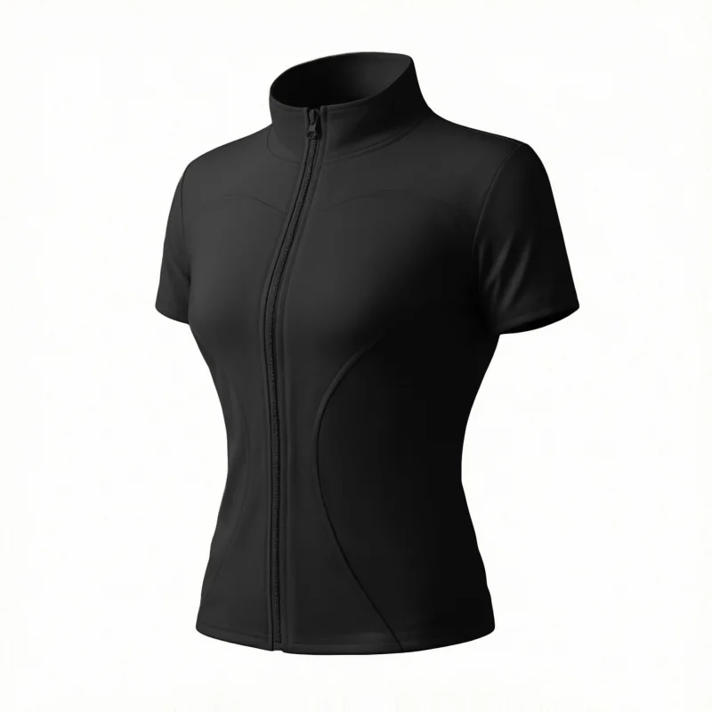 Women Summer Short Sleeve Zip Front Naked Feel Second Skin Fitness Top Cycling Jersey Yoga Training Outdoor Workout Outfit