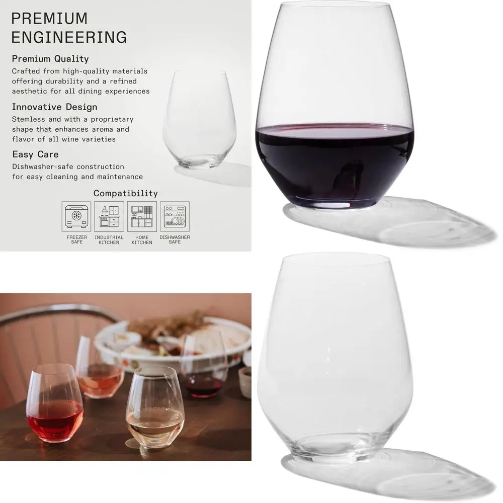 

Set of 4 German-Made Lead-Free Crystal Stemless Wine Glasses