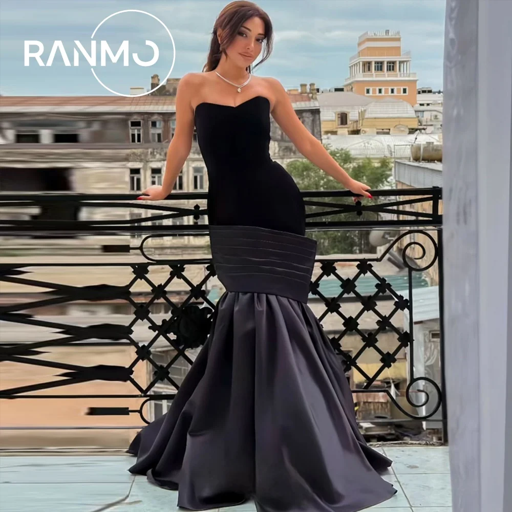 

Ranmo Elegant Black Velvet Mermaid Trumpet Wedding Dress Sleeveless Sweetheart Collar Pleat Customized 2026 New Evening Dress