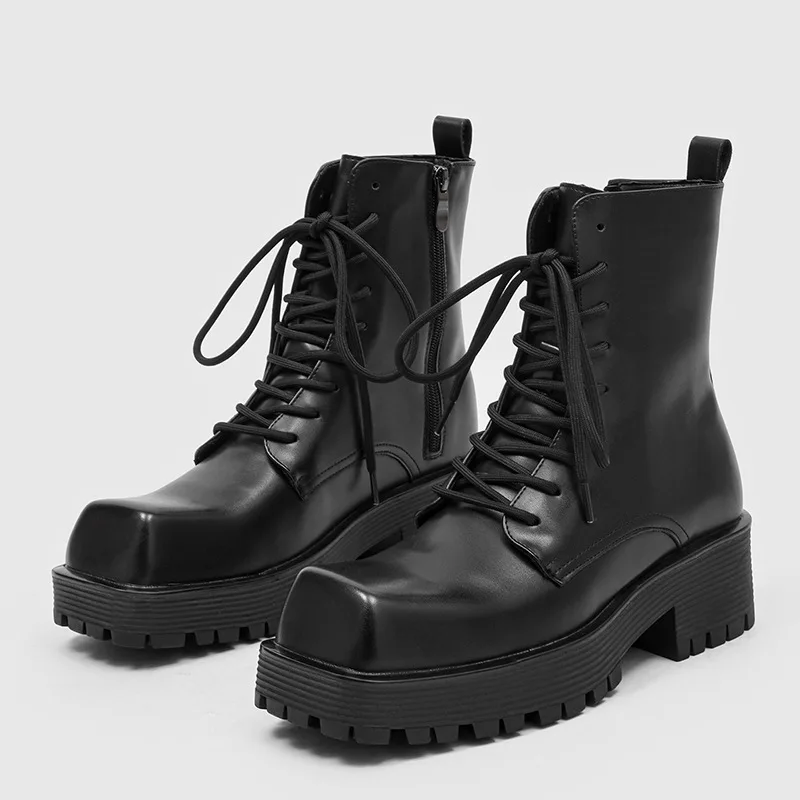 big size mens fashion stage nightclub platform boots brand designer square toe shoes cowboy natural leather boot cool high botas
