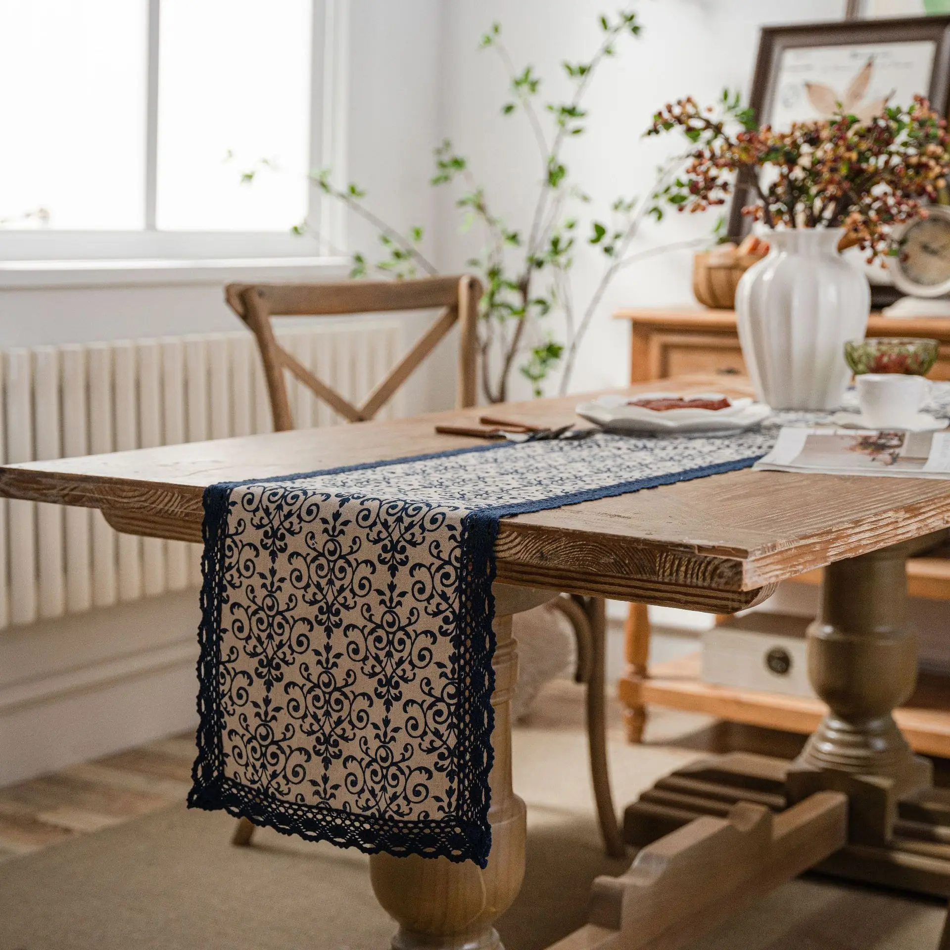 American Pastoral Style Rectangular Table Runner, Fashionable Printed Pattern, Dining Table Runner, Banquet Decor, Table Cover T