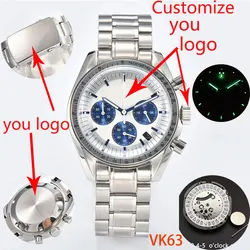 New Men's Watch Japanese Quartz Timing Code Customized Logo Three Eyed Panda dial Sapphire GlassStainless Steel Waterproof Watch