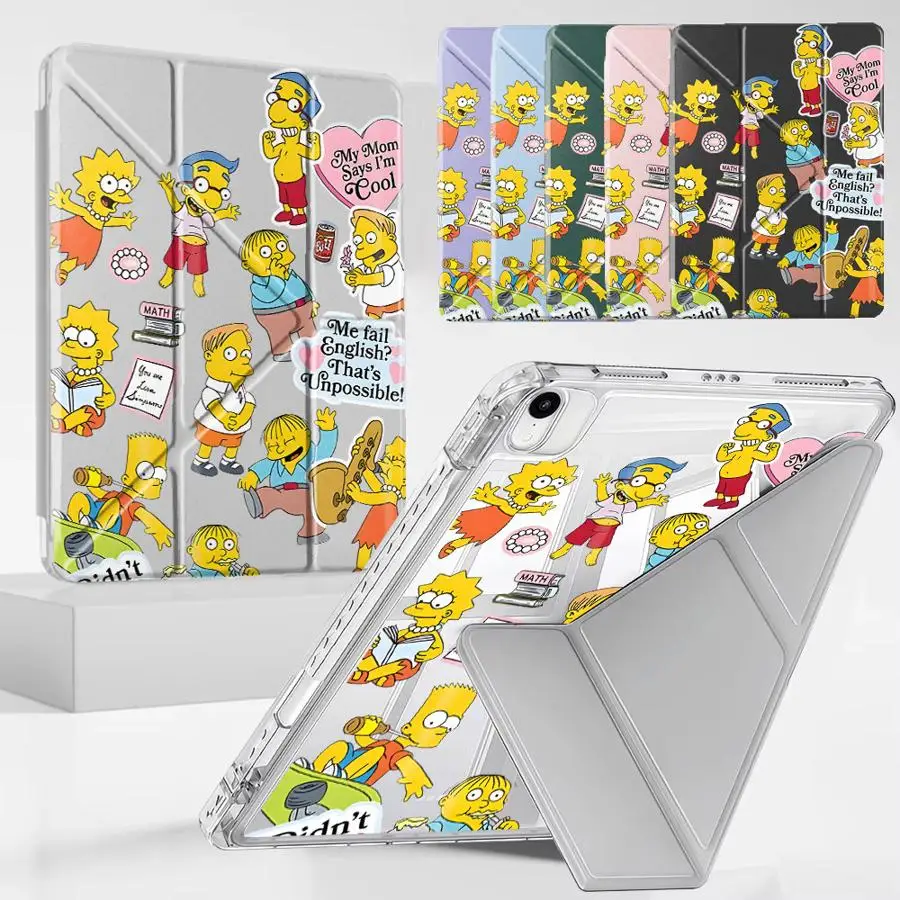 Y-Fold Holder Cover Tablet Case For iPad Mini 6 7 Pro 11th 10th 9th 8th 7th 12.9inch Air 4 5 M3 M2 M4 11inch Pro 2025 Simpson