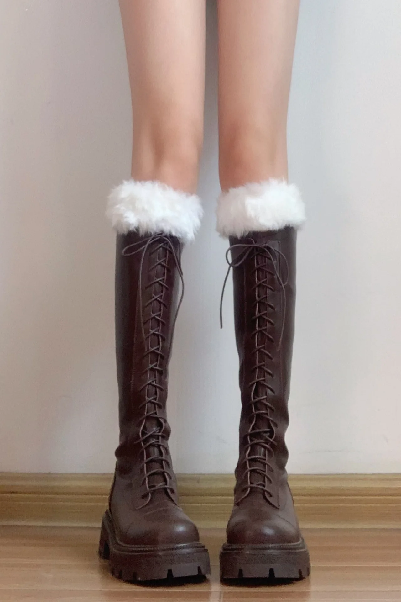 Autumn and Winter Leg Warmers Solid Color Lolita Cuteore Sweet Plush Socks Woman Gyaru Fur Women's Boots Leg Warmers