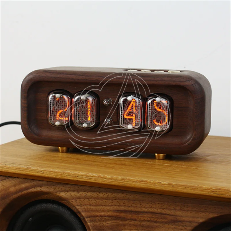 Black Walnut Nixie Clock, Retro Glow Tube Desktop DIY Digital Table Clock for Home Decor