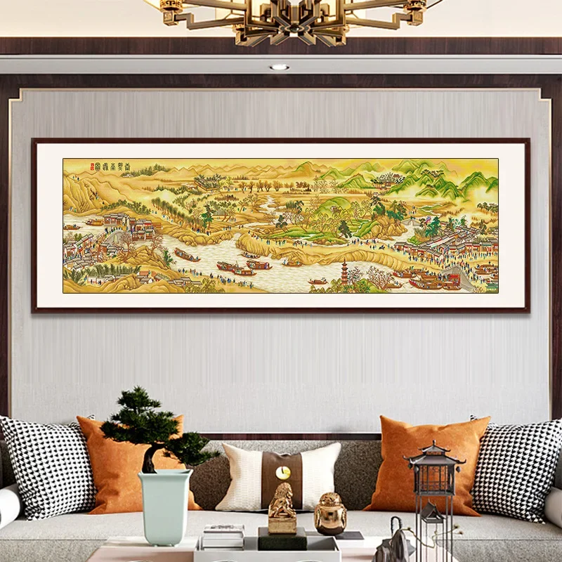 2023 New Style Kangxi Southern Patrol Map Cross-stitch Large Mountain Water Painting Landscape Name Painting Handmade Embroidery