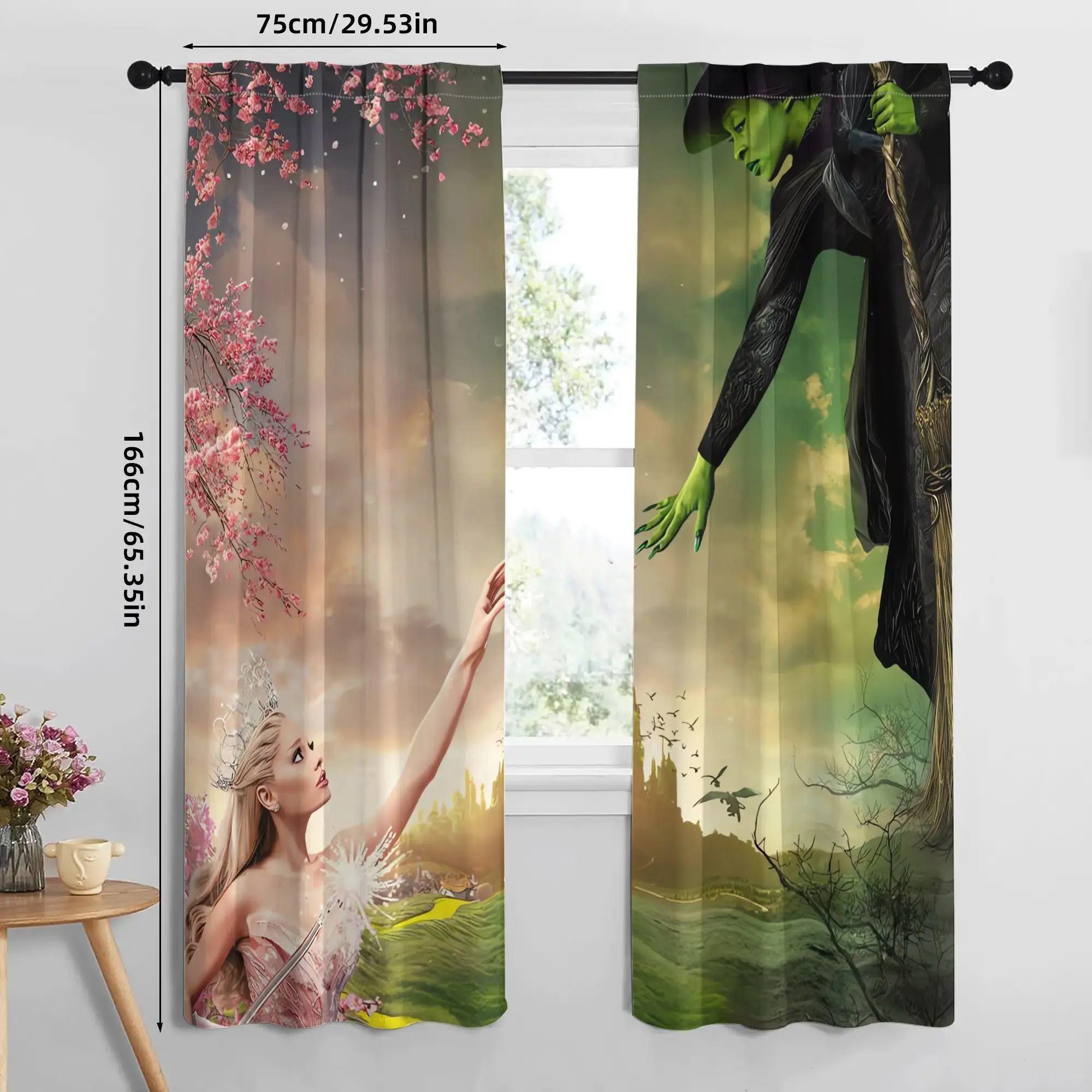 2PC Vintage Wicked The Musical Elphaba Glinda Theater Theme Blackout Curtains Rod Pocket Polyester Machine Washable Home Decor