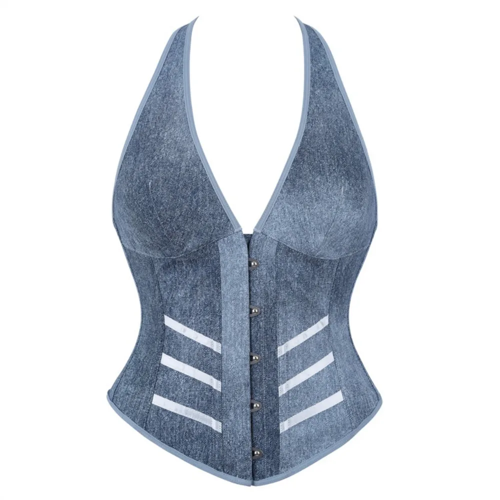 Women New Sexy Hot‑girl Style Deep V Halter Neck Button‑up Camisole Slimming Tight Fitting Body Shaper Club Party Shaping Tops
