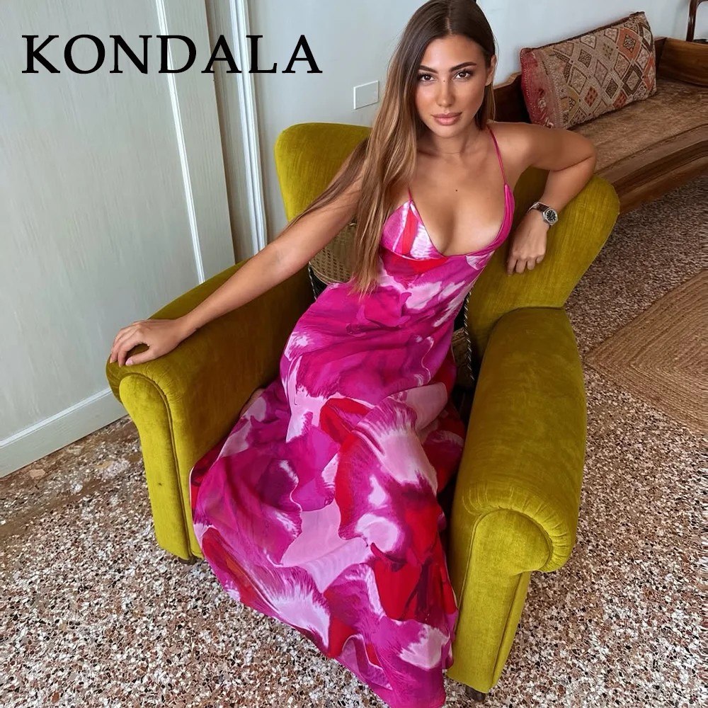 KONDALA 2025 فساتين كامي نسائية شيفون بوهو لربيع وصيف موضة بدون حمالات بدون أكمام وسحاب مطبوع فساتين كامي أنيقة للسيدات #5