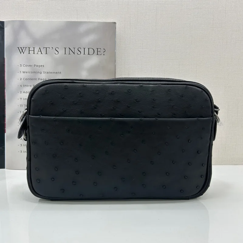 25 New Ostrich Leather Shoulder Crossbody Bag For Men's Casual Versatile Fashion Clutch Bag Genuine Leather Multifunction Bag 45
