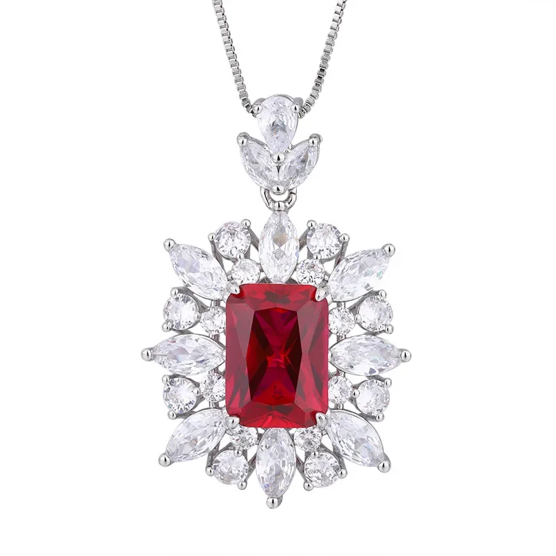 S925 Silver Plated 18K Gold Plated PT950 Platinum Colored Gem Square Temperament Luxury Pendant Necklace Female Main Stone 10*14