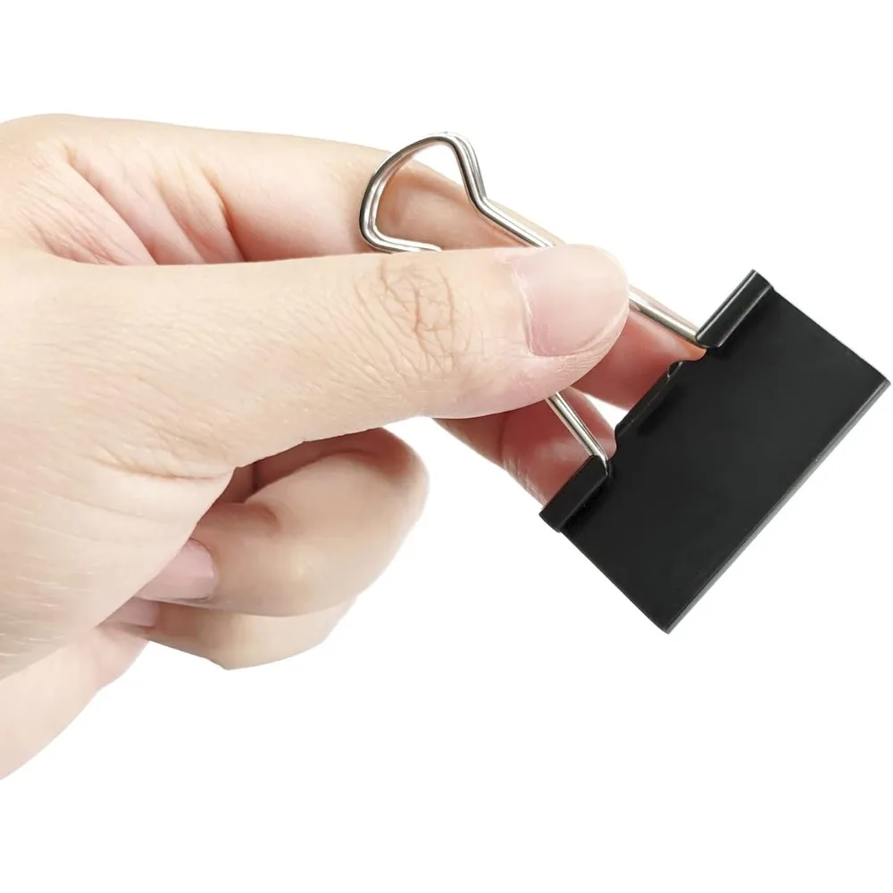 24-حزمة من مشابك التثبيت الكبيرة باللون الأسود مقاس 1.6 بوصة، سعة 0.7 بوصة، للاستخدام المكتبي