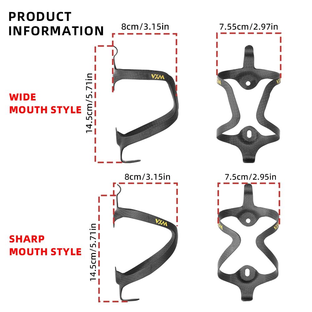 VXM 3k Full Carbon Fiber Bike Water Bottle Holder Ultralight For Diameter 72-75mm MTB Road Bicycle Car Frame Water Bottle Rack