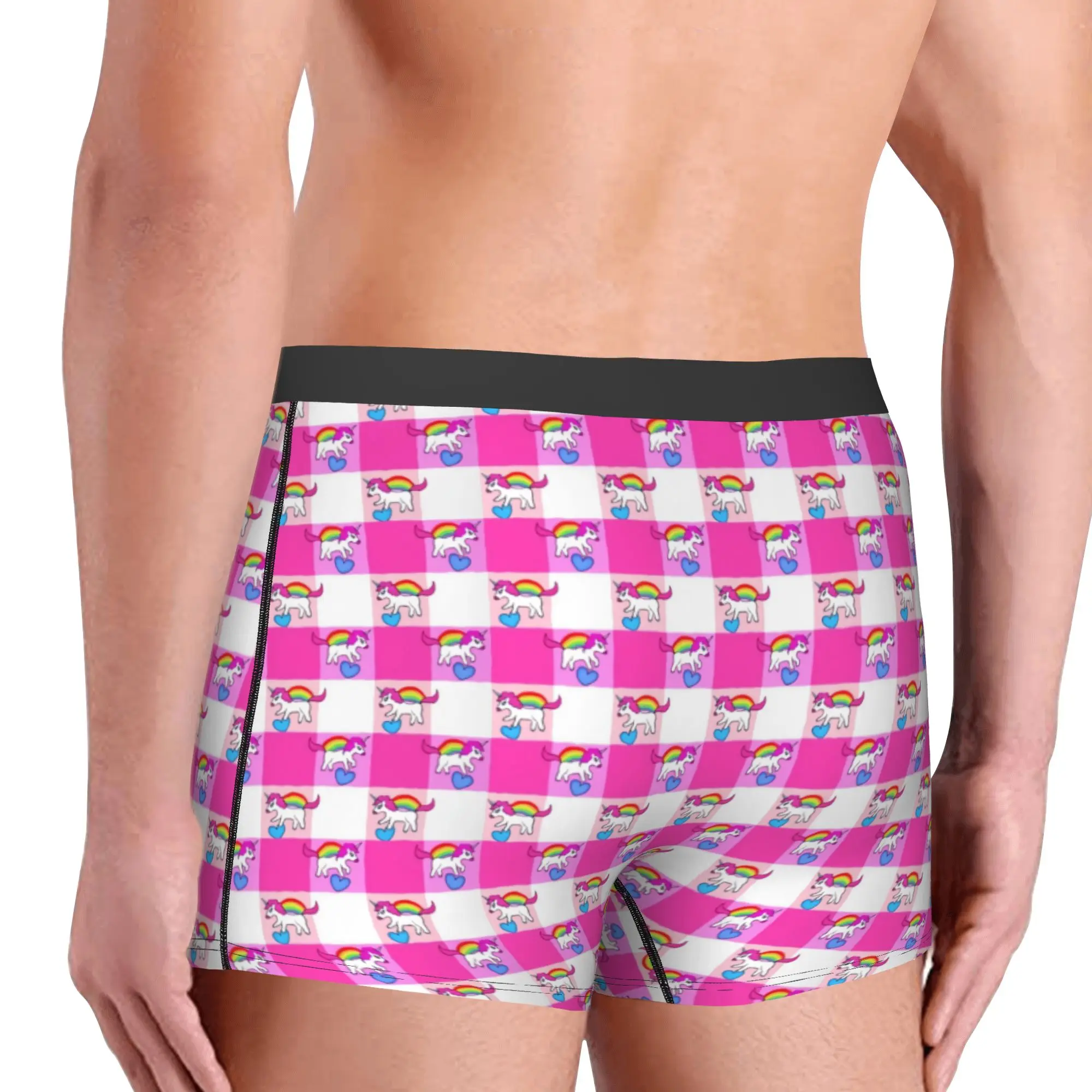 Male Cool Pink Gingham Unicorn Rainbows Underwear  Boxer Briefs Breathable Shorts Panties Underpants