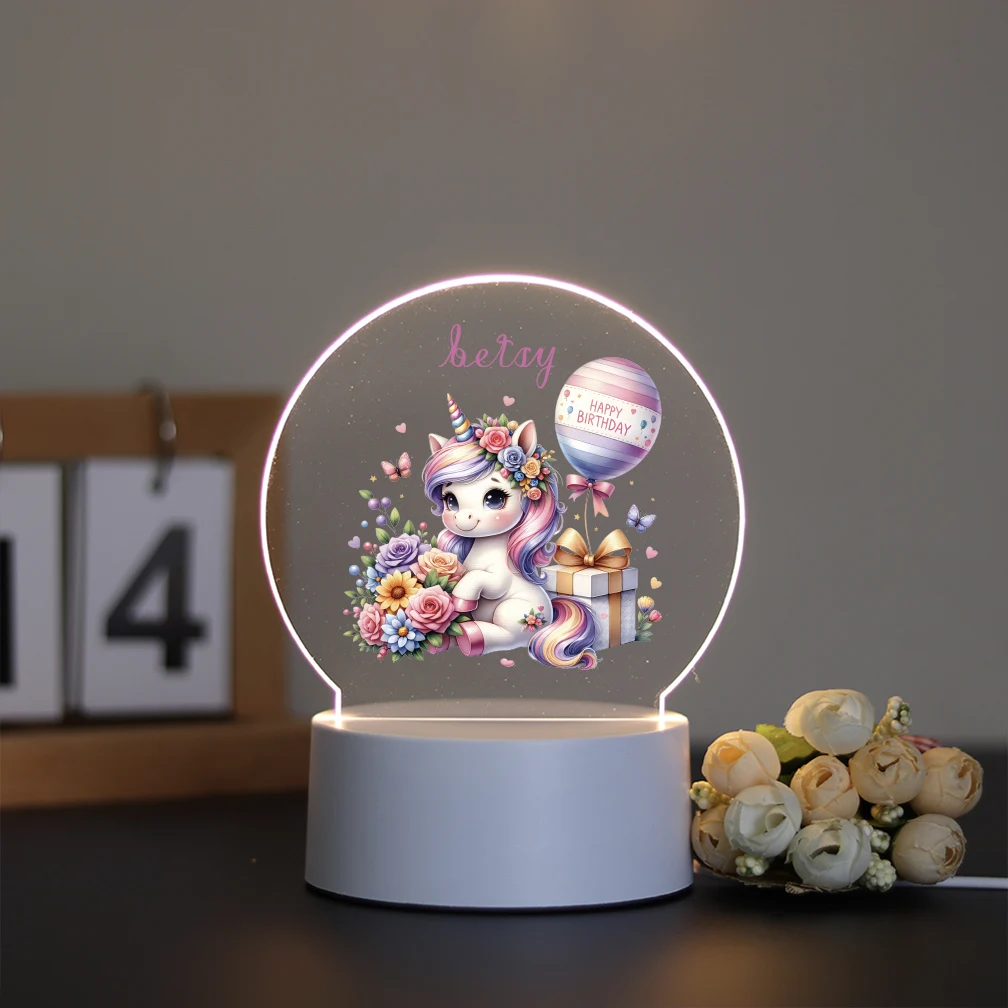 1 szt. nowy Pegaz z nadrukiem UV dla dzieci Spersonalizowana nazwa 3D Touch LED Lampka nocna 3D Wizualna lampa akrylowa Wystrój pokoju dziecięcego